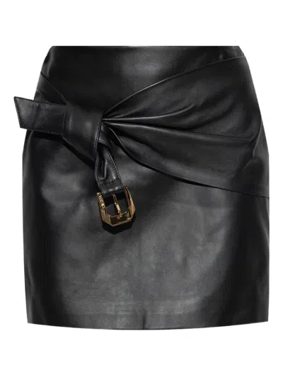 Versace Leather Mini Skirt With Buckle In Black