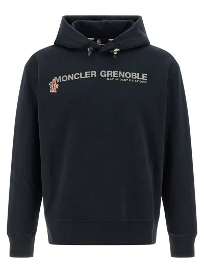 Moncler Grenoble Logo Embroidered Long-sleeved Hoodie In Black