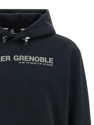 Moncler Grenoble Logo Embroidered Long-sleeved Hoodie In Black