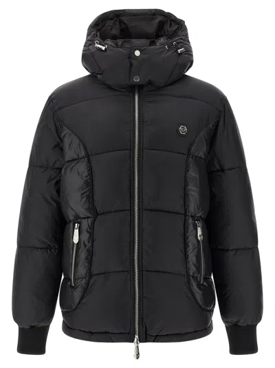 Philipp Plein Logo Patch Down Jacket Puffer Jackets Black In Black