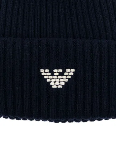 Emporio Armani Logo Wool Blend Beanie In Multi