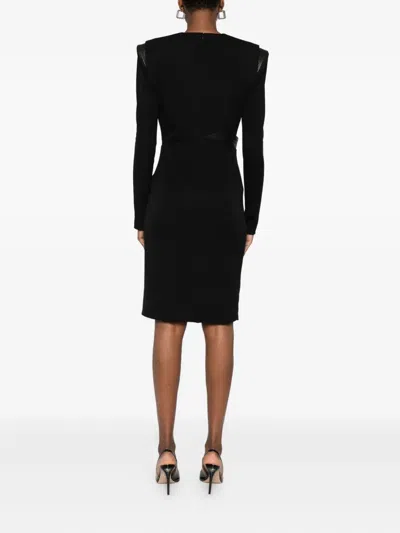Versace Draped Long Sleeve Dress With Shoulder Pads In Black
