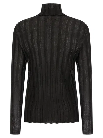 Fabiana Filippi Turtleneck Sweater With Ribbed Sheer Fabric In Black