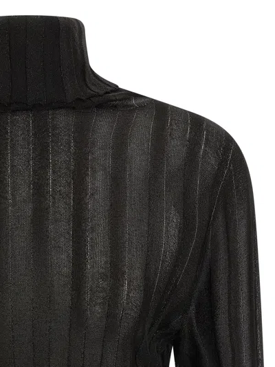Fabiana Filippi Turtleneck Sweater With Ribbed Sheer Fabric In Black