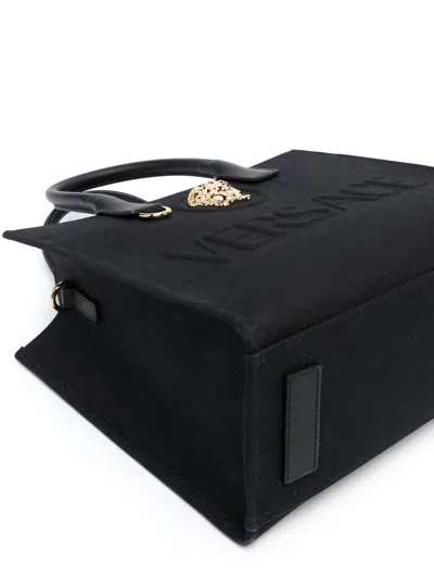 Versace Small Medusa Canvas Tote Bag In Black