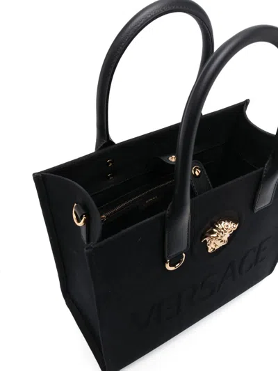 Versace Small Medusa Canvas Tote Bag In Black