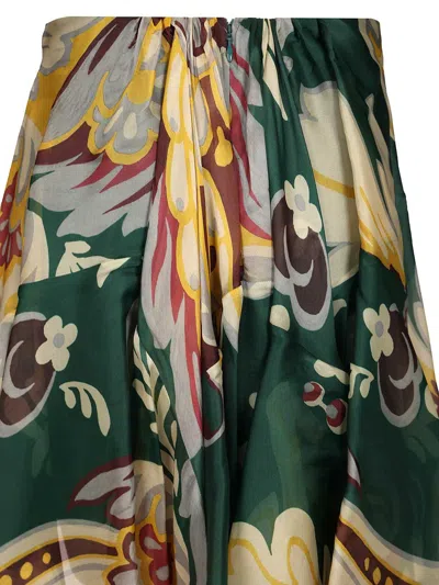 Etro Midi Skirt With Ruffles And Pasley Motif Skirts White In Green