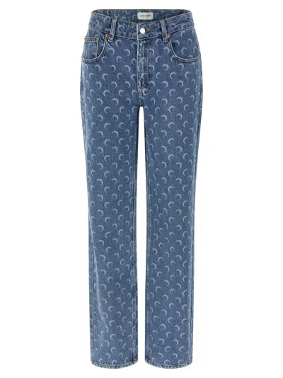 Marine Serre Lunar Print Five-pocket Denim Trousers In Blue