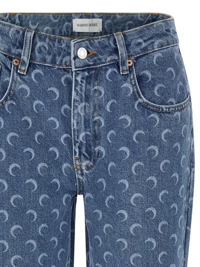 Marine Serre Lunar Print Five-pocket Denim Trousers In Blue