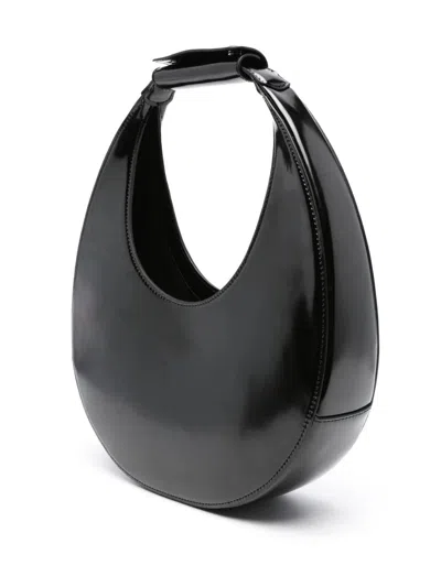 Staud Crescent Moon-shaped Mini Bag In Polished Black Leather