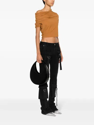 Staud Crescent Moon-shaped Mini Bag In Polished Black Leather