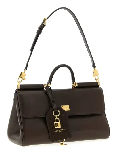 Dolce & Gabbana Women Brown Handbag With Key And Padlock Detail And Adjustable And Removable Shoulde In Brown