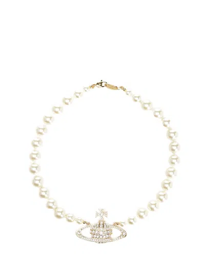 Vivienne Westwood One Row Pearl Bas Relief Jewelry Gold In Gold