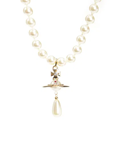 Vivienne Westwood One Row Pearl Drop Choke Jewelry Gold In Gold