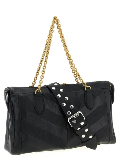 Valentino Garavani  Garavani Panthea Shoulder Bag In Nappa Leather With Chevron Pattern Wom In Black