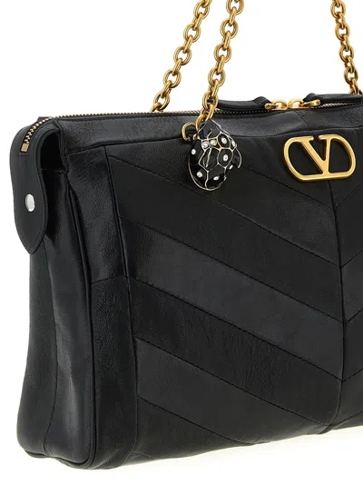 Valentino Garavani  Garavani Panthea Shoulder Bag In Nappa Leather With Chevron Pattern Wom In Black