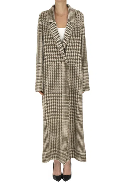 Forte Forte Maxi Houndsthooth Print Alpaca-blend Coat In Multi