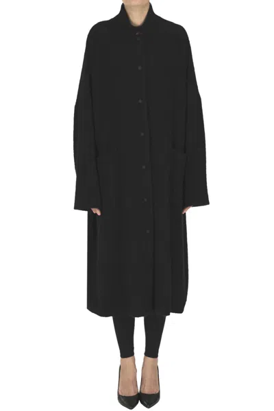 Apuntob Wool And Angora Wool Maxi Coat In Black