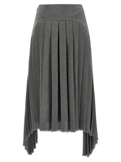 Jil Sander Asymmetric High Waist Pleated Skirt In Gray