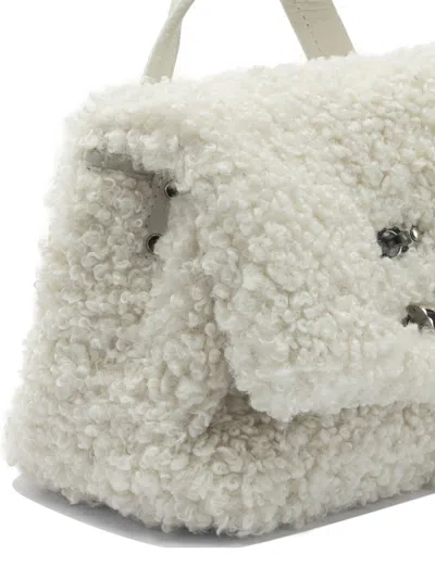 Zanellato Small Postina Shearling Top Handle Bag In White