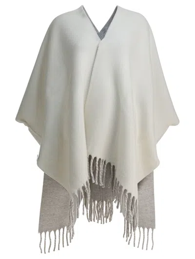 Brunello Cucinelli Reversible Wool And Cashmere Cape Coats Grey In Gray