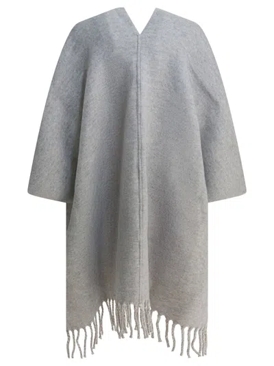 Brunello Cucinelli Reversible Wool And Cashmere Cape Coats Grey In Gray