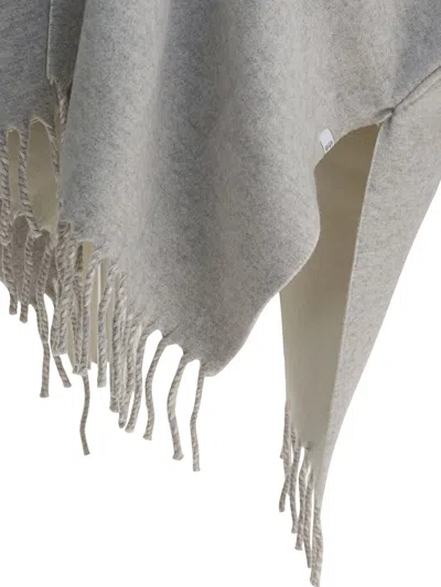 Brunello Cucinelli Reversible Wool And Cashmere Cape Coats Grey In Gray