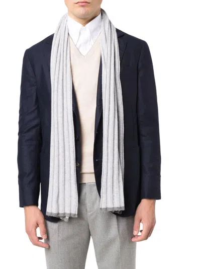 Brunello Cucinelli Cashmere Long Rectangular Ribbed Knit Scarf In White