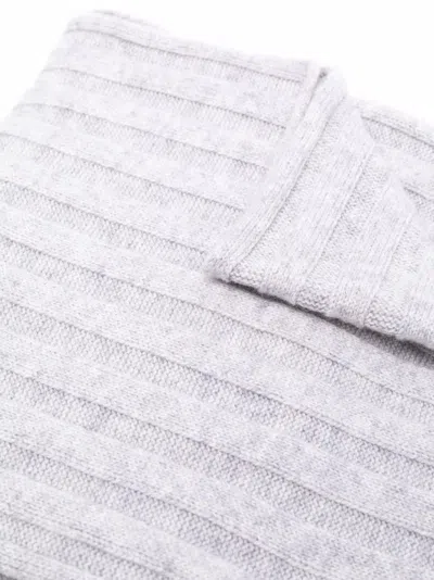 Brunello Cucinelli Cashmere Long Rectangular Ribbed Knit Scarf In White