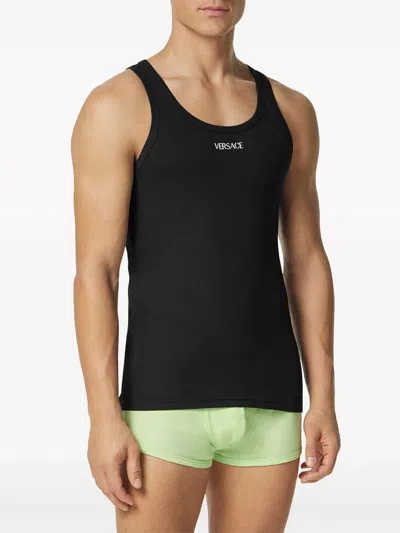 Versace Black Logo Tank Top In Black