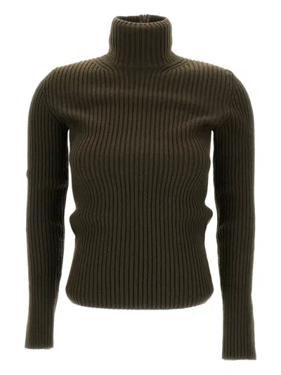 Max Mara Ribbed Wool And Cachemire Turtleneck Sweater In Green