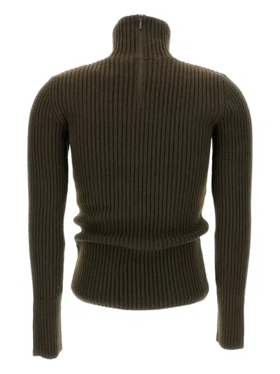 Max Mara Ribbed Wool And Cachemire Turtleneck Sweater In Green