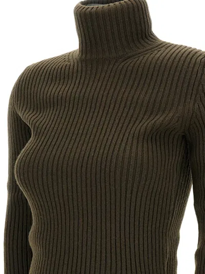 Max Mara Ribbed Wool And Cachemire Turtleneck Sweater In Green