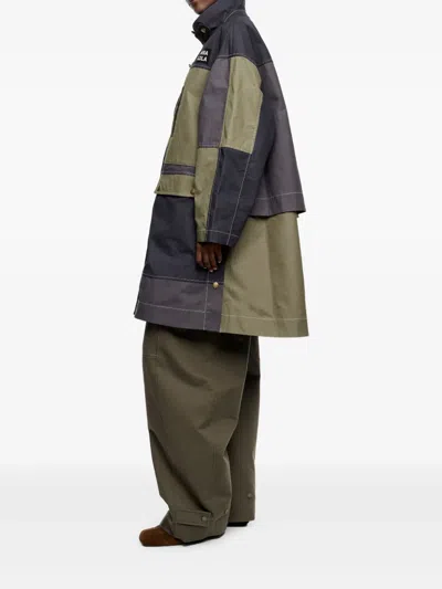 Bimba Y Lola Multicolor Patchwork Midi Trench In Blue