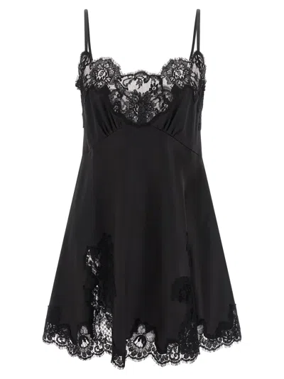 Dolce & Gabbana Satin And Lace Dress Dresses Black In Multi