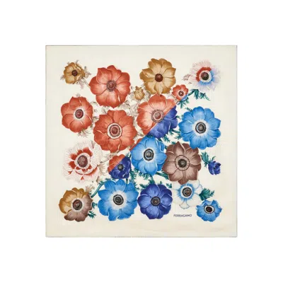 Ferragamo Anemone-print Silk Scarf In White