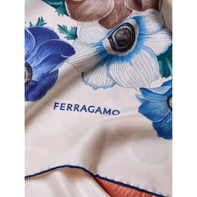 Ferragamo Anemone-print Silk Scarf In White