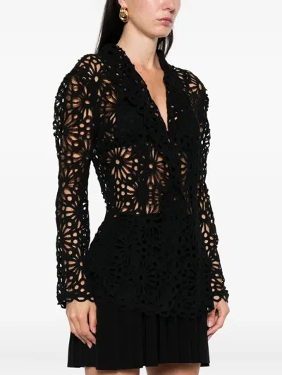 Norma Kamali Floral Lace Long Sleeve Jacket In Black