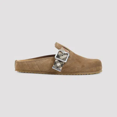 Burberry Check Suede Urchin Clogs In Brown