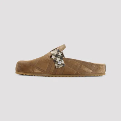 Burberry Check Suede Urchin Clogs In Brown