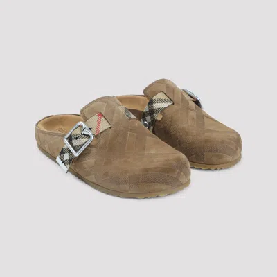 Burberry Check Suede Urchin Clogs In Brown