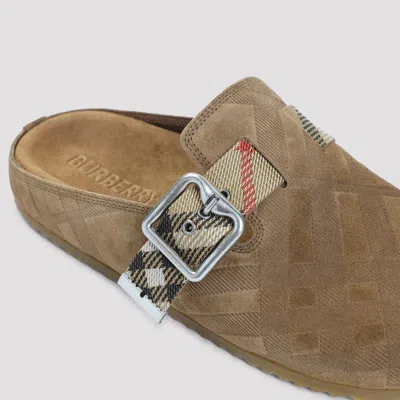 Burberry Check Suede Urchin Clogs In Brown