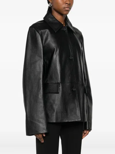 Totême Grained-texture Leather Jacket In Black