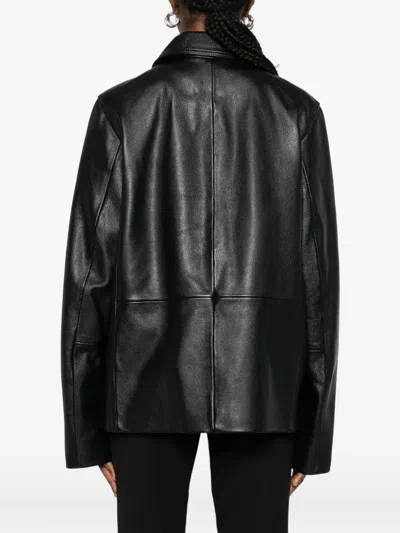 Totême Grained-texture Leather Jacket In Black