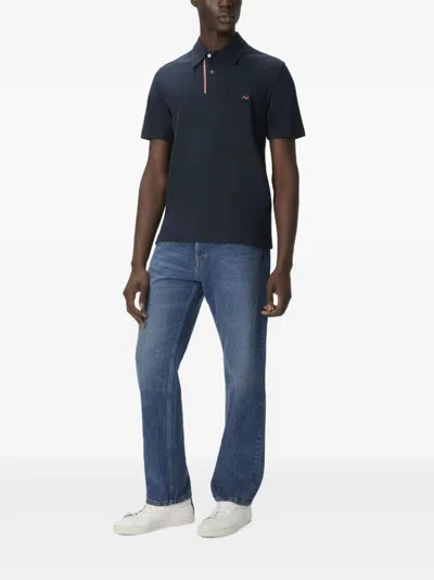 Missoni Striped Collar Polo In Blue