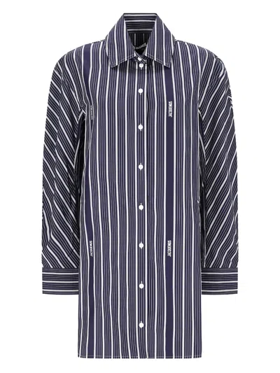 Jacquemus Striped Long Sleeve Shirt Dress In Blue