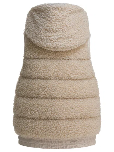 Moncler Grenoble Ivory Teddy Fabric Sleeveless Down Jacket In Multi