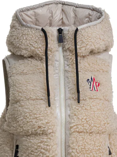 Moncler Grenoble Ivory Teddy Fabric Sleeveless Down Jacket In Multi