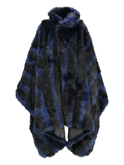 Pre-owned Emporio Armani Striped Faux-fur Coat In Blue