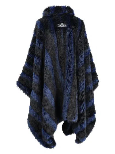 Pre-owned Emporio Armani Striped Faux-fur Coat In Blue